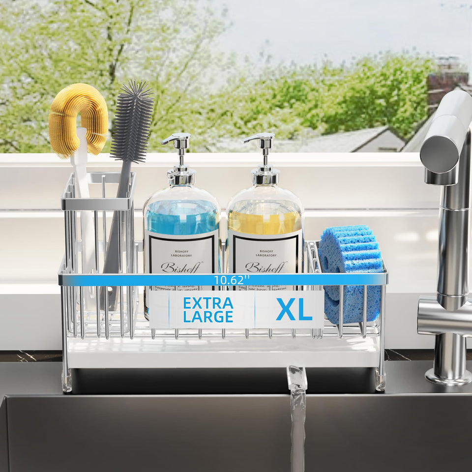 Moforoco long-version sponge holder beside the sink keeps sponges organized and within reach