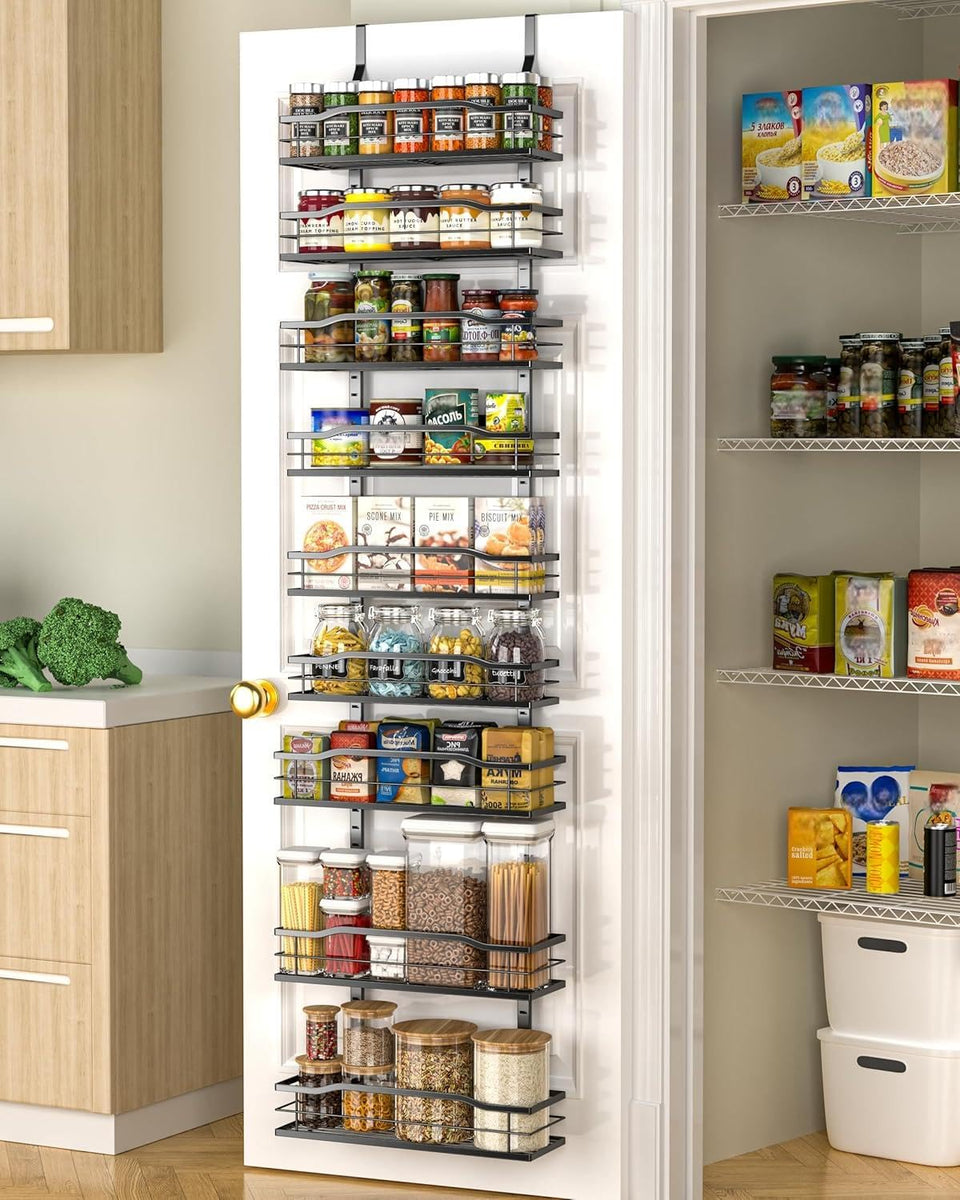 Moforoco 9-tier black over-the-door pantry organizer overview for space saving