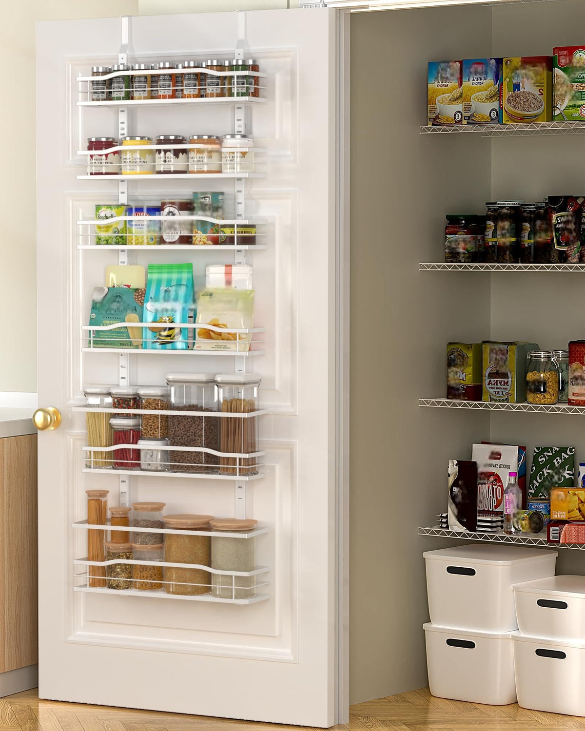 Moforoco White 6-Tier Over Door Pantry Organizer demonstrates 61-inch overall height.