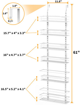 Moforoco White 6-Tier Over Door Pantry Organizer durability highlights sturdy metal construction.