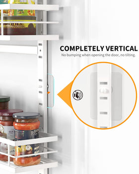 Moforoco White 6-Tier Over Door Pantry Organizer stores spices and jars with easy access.
