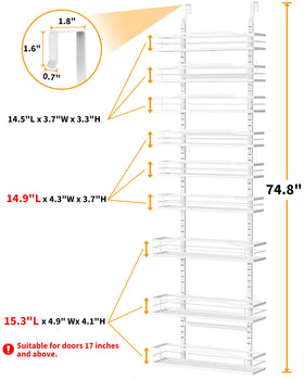 Close-up of Moforoco 9-tier shelves on door highlighting sturdy metal construction