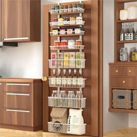 Moforoco white over-the-door pantry organizer, side view, showcasing sturdy 8-tier storage for spices.