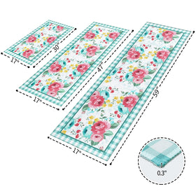 Mofvugz red-teal floral kitchen rug 17x59 durable surface ready for busy kitchen.