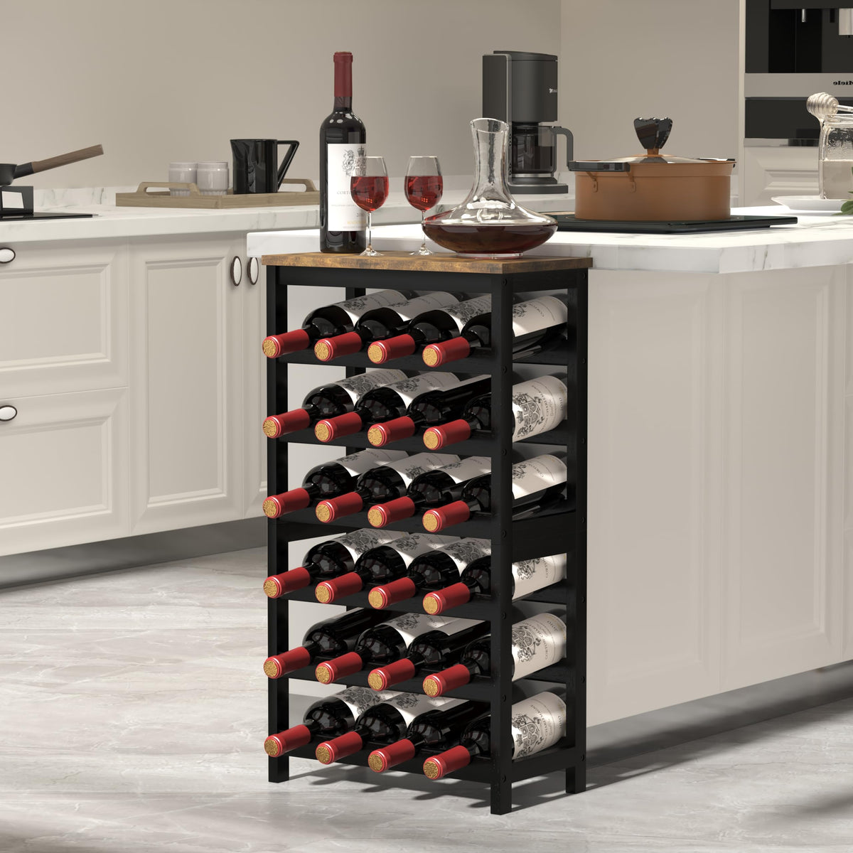 MOGELAFOO 24-bottle capacity bamboo rack organized for white and red wines