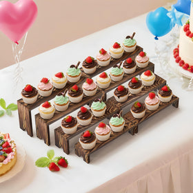 Mogenxoye wood-tone 4-tier display stand in 11.2-inch configuration for desserts.