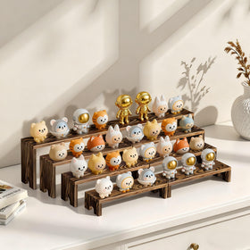 Mogenxoye wood-tone cupcake riser enhances bakery display.