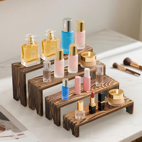 Mogenxoye wood-tone dessert display stand ideal for buffets.