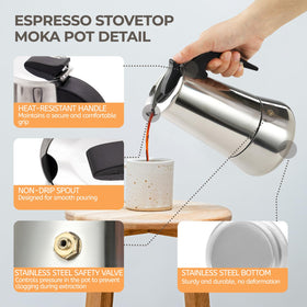 Mogrecha 2 Cup moka pot top view reveals compact, space-saving classic style