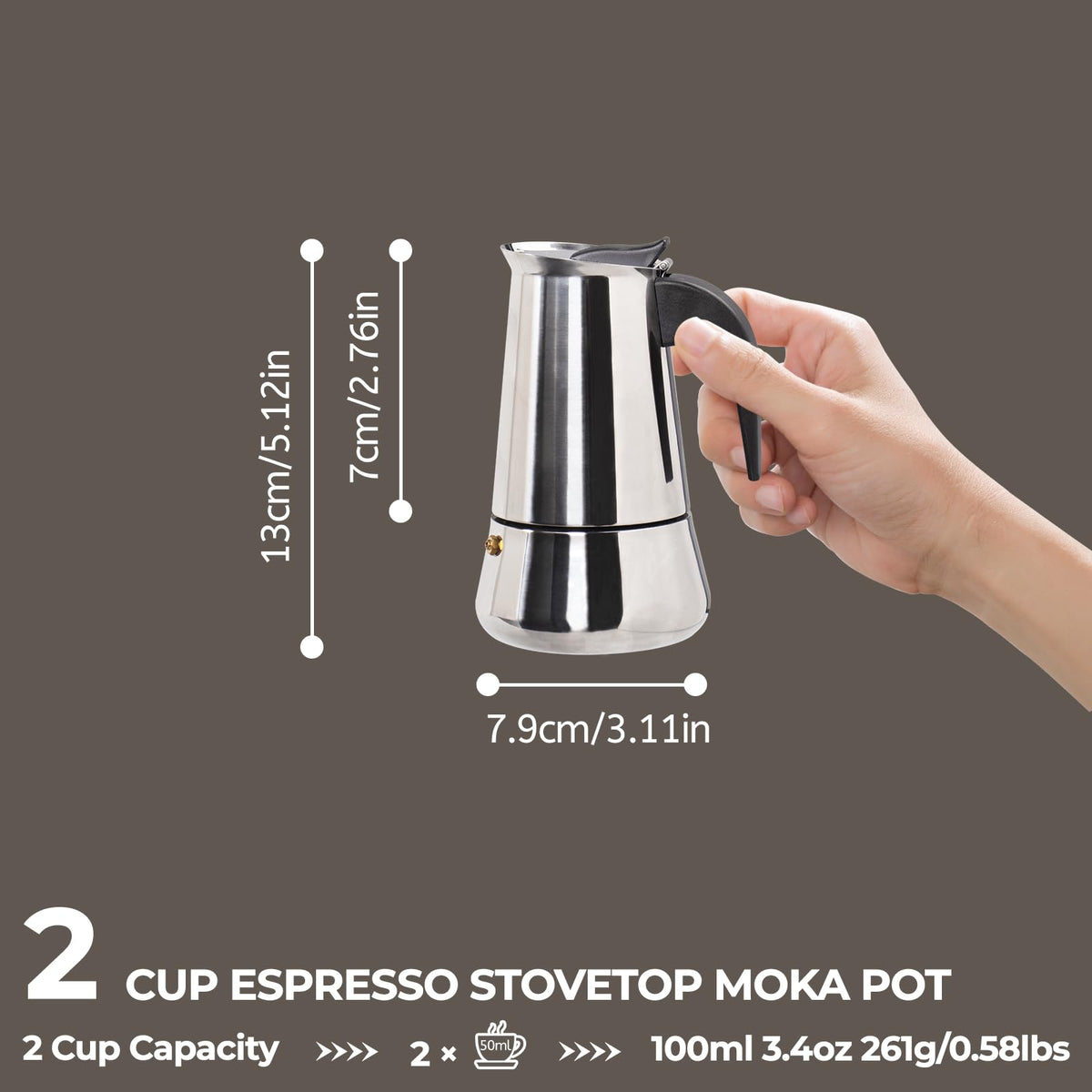 Stainless steel Mogrecha moka pot assembly showcases durable construction for daily use