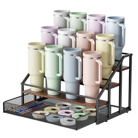 MOJOHAND 4-tier water bottle organizer on countertop holds Stanley tumblers neatly