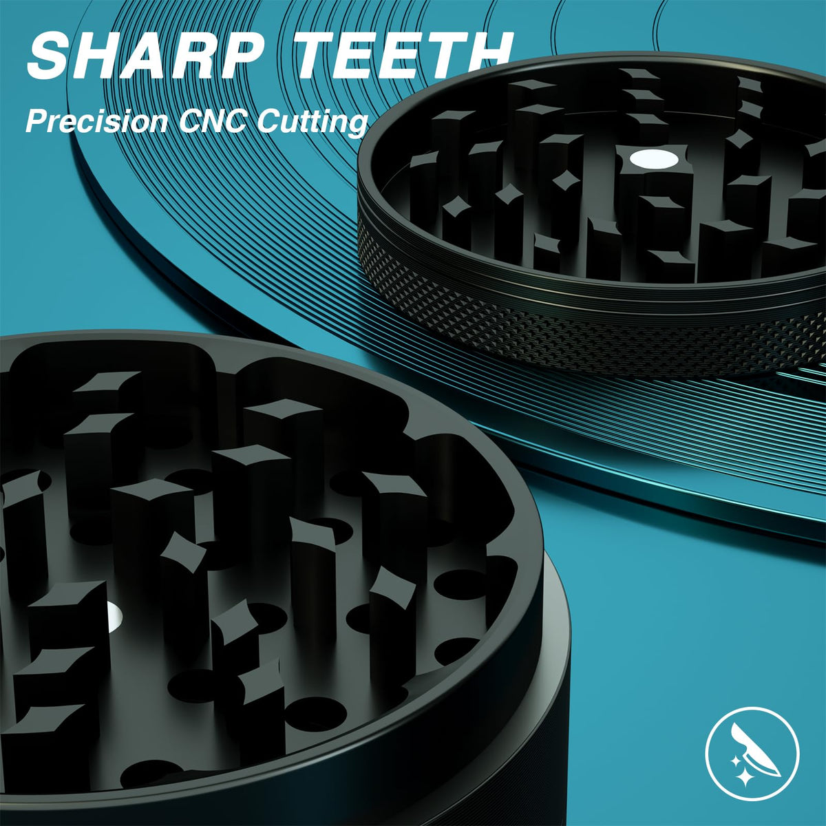 Close-up of MOJOTAXI's diamond-sharp teeth for precise texture control.