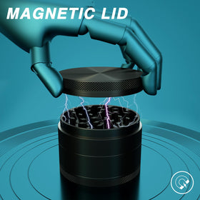 Magnetic lid seal on MOJOTAXI grinder to prevent spills.
