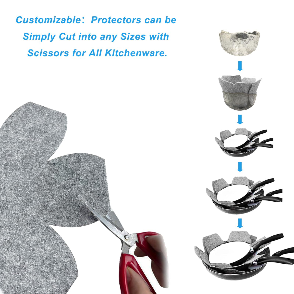 MOJOTORY pan protectors guard skillets and glassware from scratches.