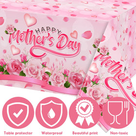 Mokeja Party 108x54 inch pink rose tablecloth protects surfaces during meals