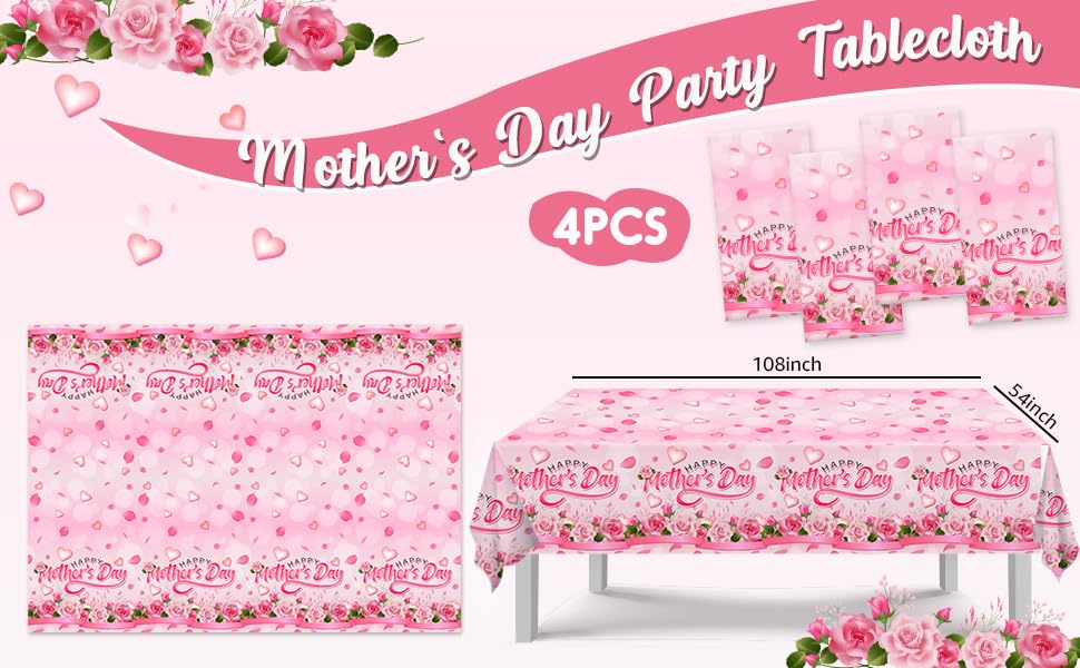 Mokeja Party disposable pink Mother's Day tablecloth for easy cleanup