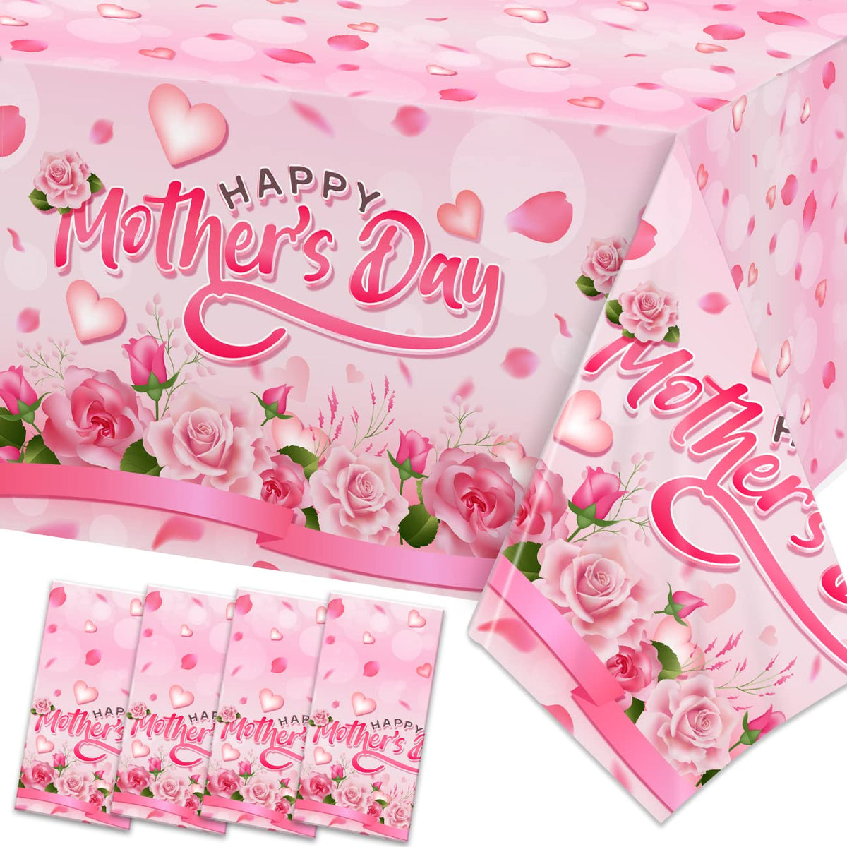 Mokeja Party pink rose tablecloth banner enhances Mother's Day decor and table presentation