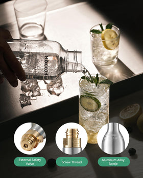 MOKKOM aluminum bottle body ensures durability and safe fizzing in your carbonator.