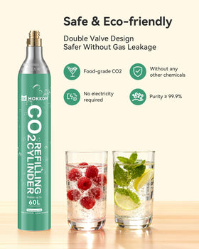 MOKKOM exchange system promotes eco-friendly home carbonation and bottle waste reduction.