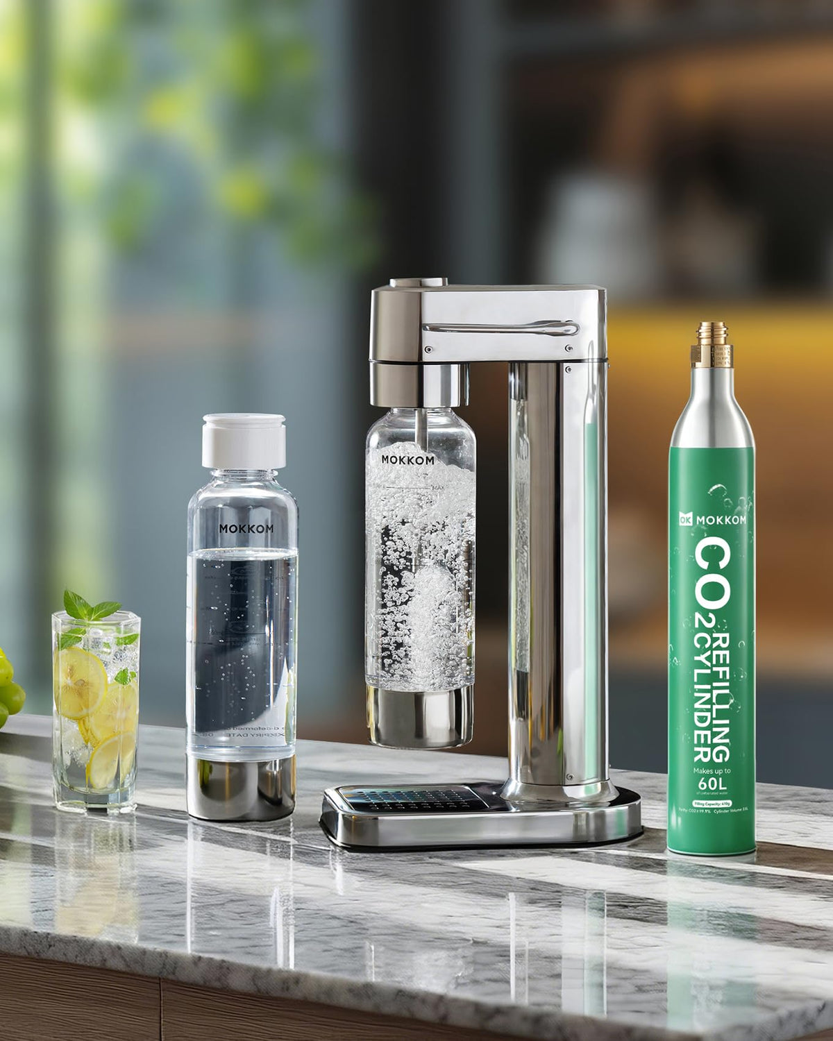 MOKKOM carbonator refill provides rich bubbles in every glass.