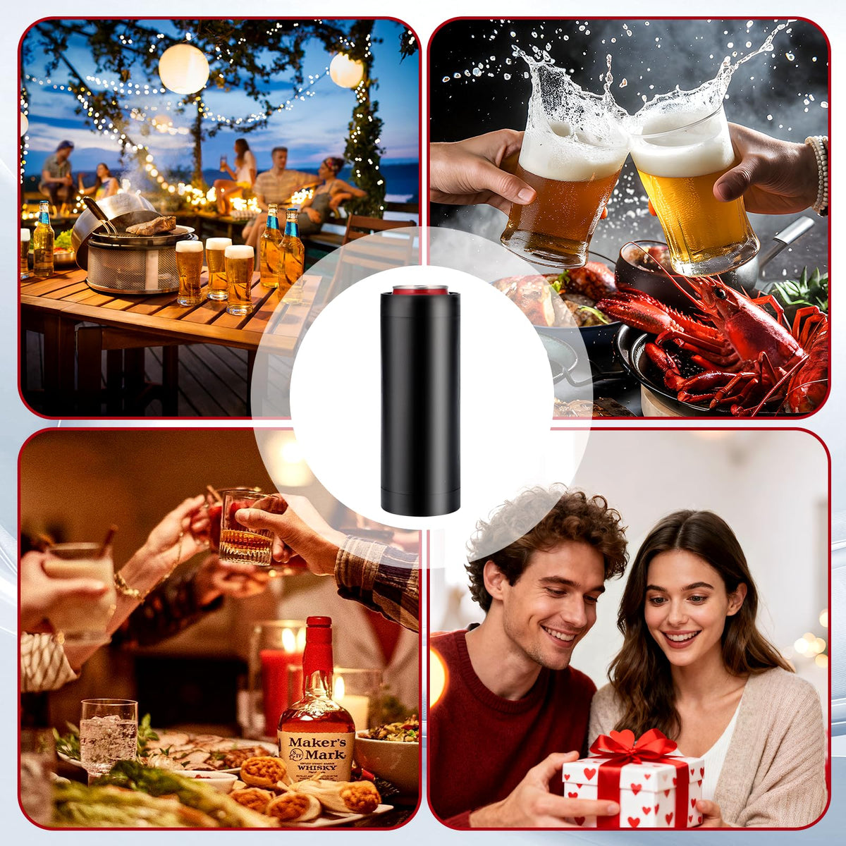 Mokvtz tailgate party setup-ready sleeve supports two drinks at a social gathering.