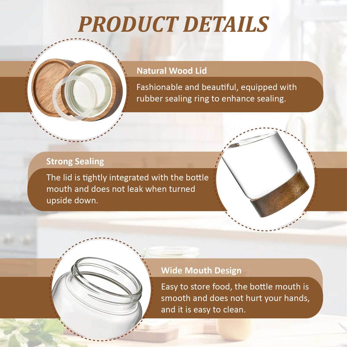 Moladri airtight jar with wood lid seal to keep contents fresh