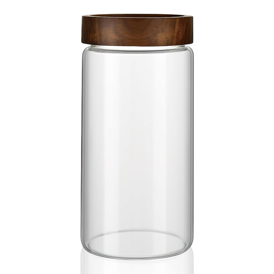 Moladri clear glass jar with wood lid and wide mouth for easy filling