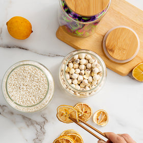 Moladri decorative jar elevates counters while storing dry goods.