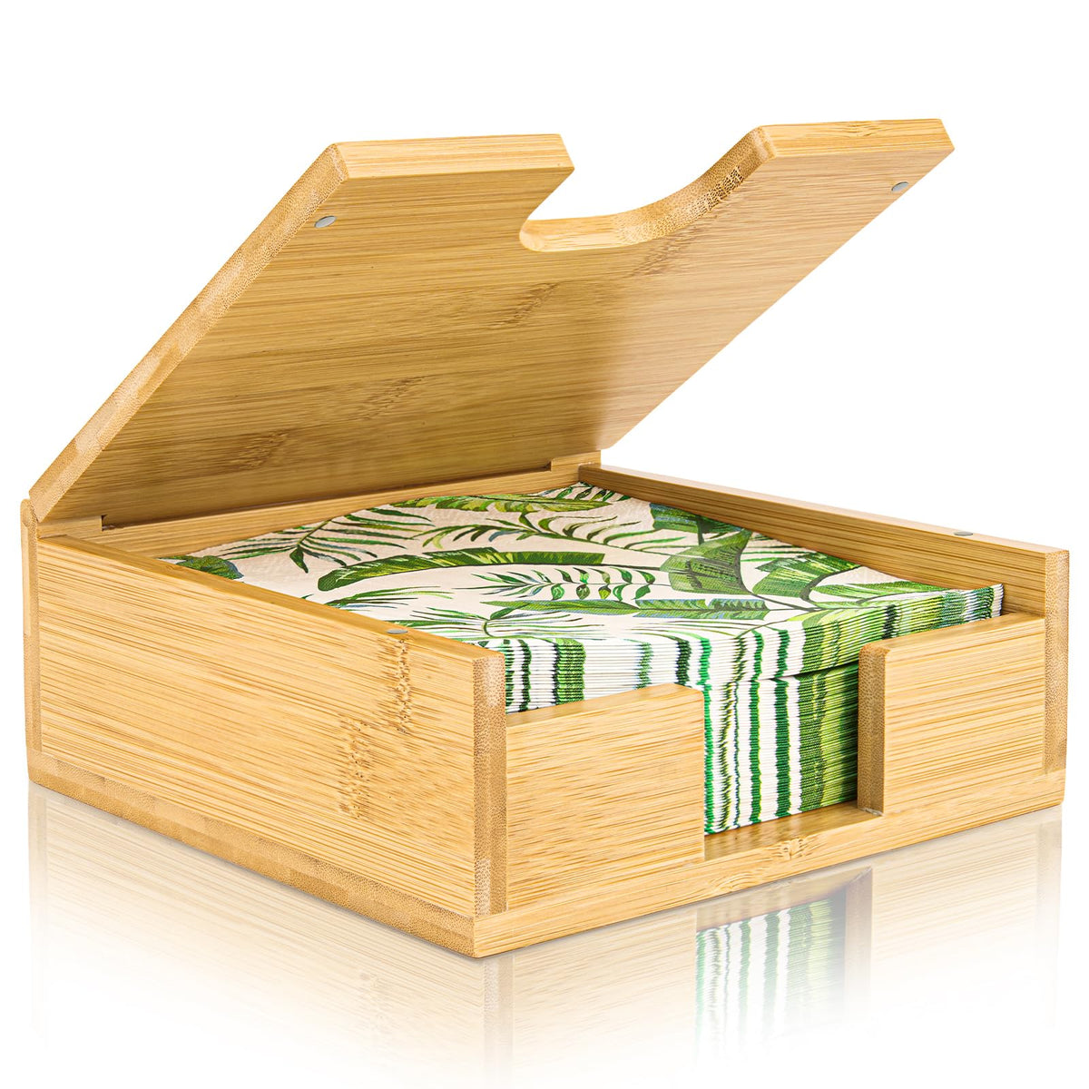 MOLEDINO flat napkin holder with lid on 13x13 surface keeps napkins neatly in place.