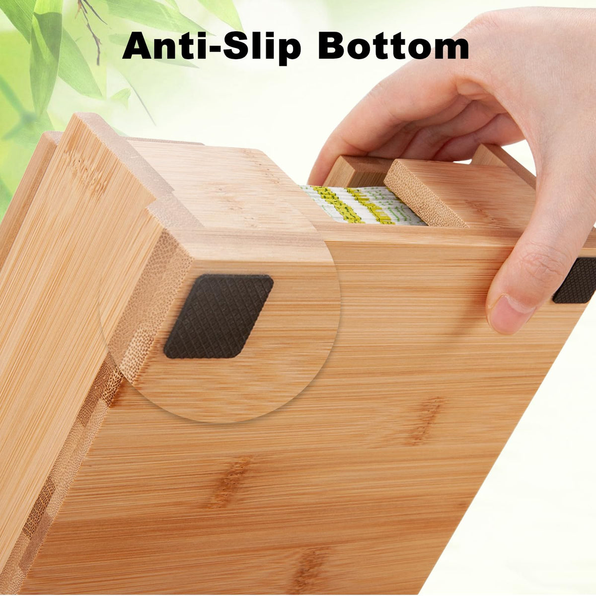 MOLEDINO napkin holder bottom with anti-slip pads protects countertops.