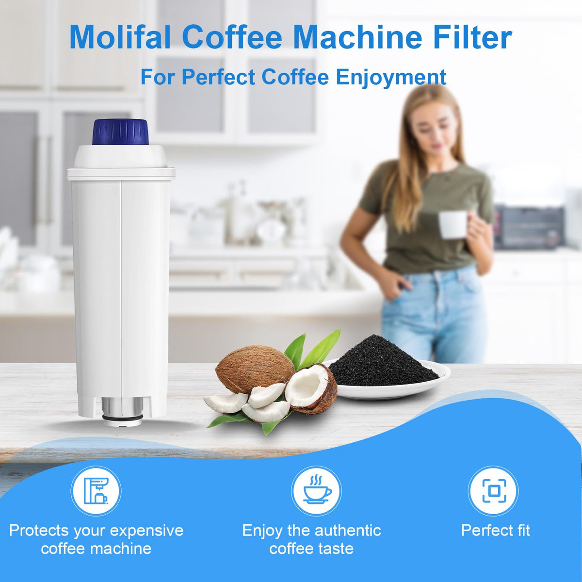 Molifal DLSC002 easy tool-free installation in your De’Longhi water tank.