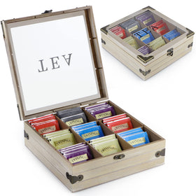 MOLIGOU wood tea box with glass lid showing tea bags for quick selection