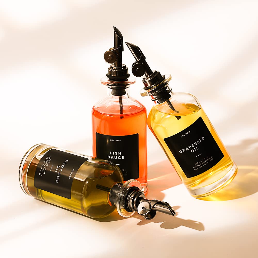 Molimoli waterproof 38-label system for organizing oils and vinegars.