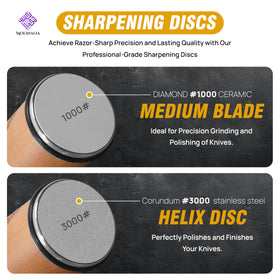 Molinalia includes diamond and ceramic discs for versatile sharpening across blades.