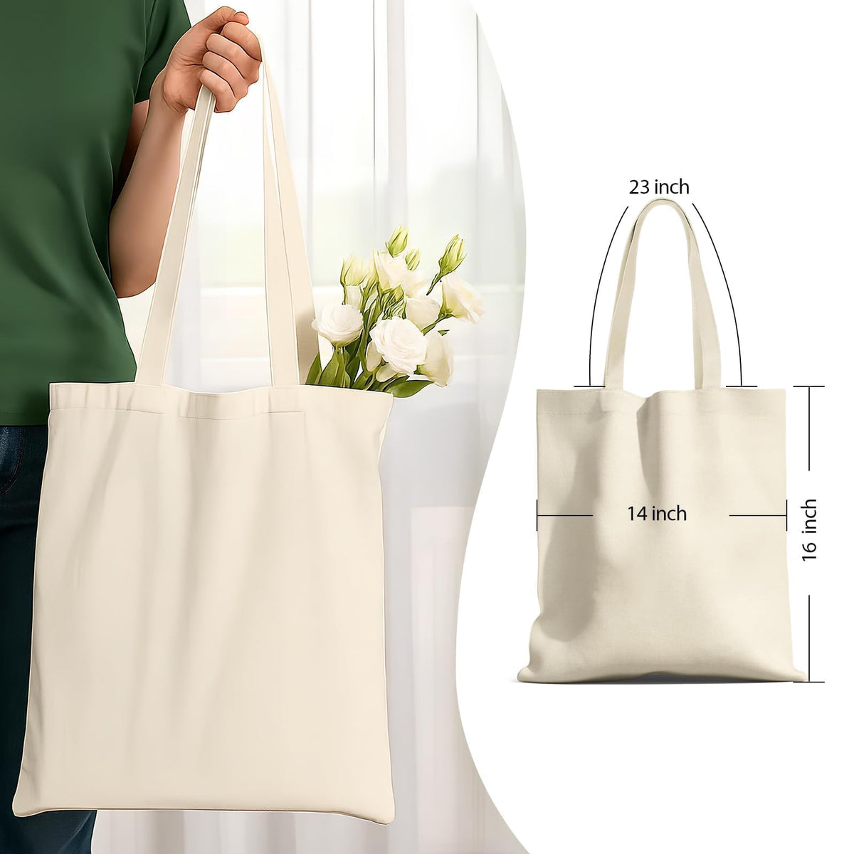 MOLOVA canvas tote side view, sturdy design for groceries and trips.