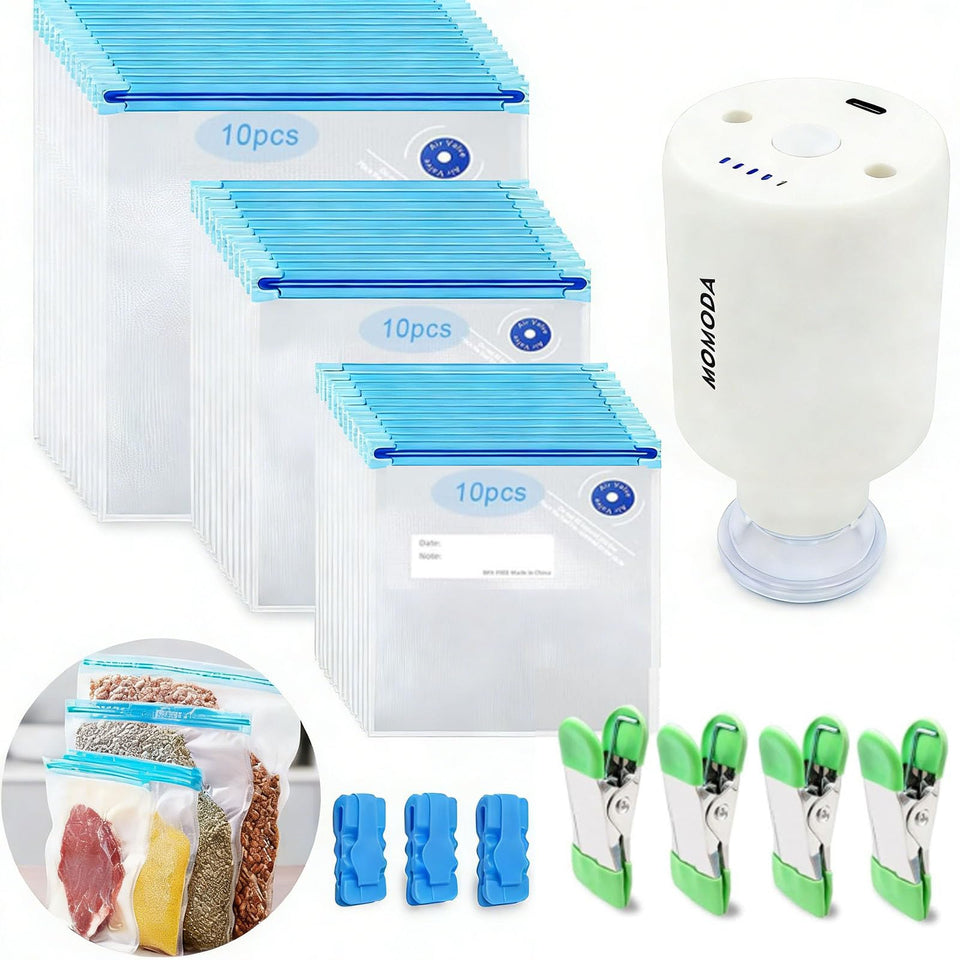 MOMODA sous vide bags complete set for versatile meal prep and storage.