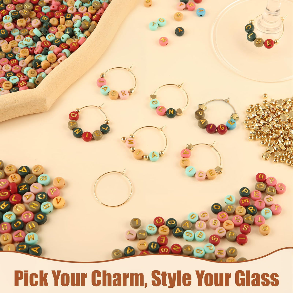 60 wine charm rings from MOMOTONX securing beads and markers