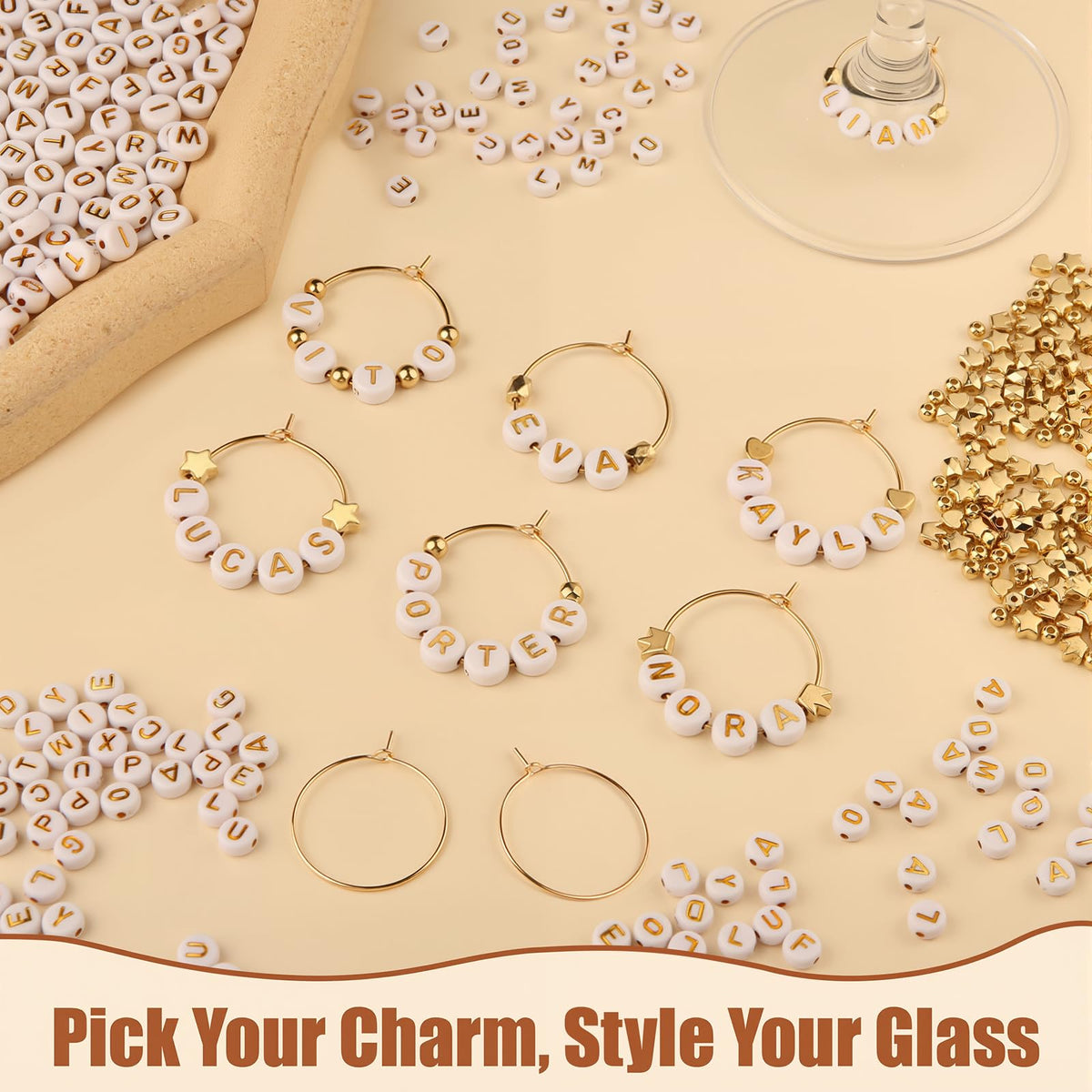 MOMOTONX wine glass rings securing beads on stemware