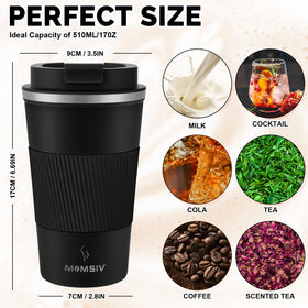 MOMSIV insulated stainless steel cup keeps drinks hot or cold for hours.