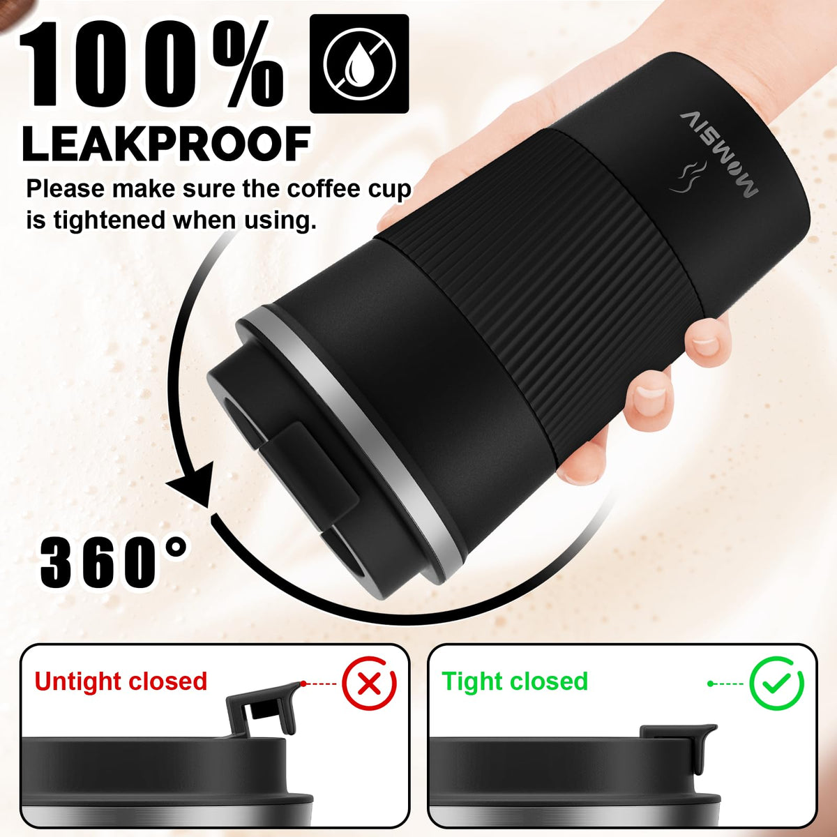 MOMSIV screw-on lid prevents spills during travel.