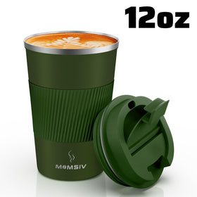 MOMSIV ArmyGreen 380ml cup uses durable 304 stainless steel.
