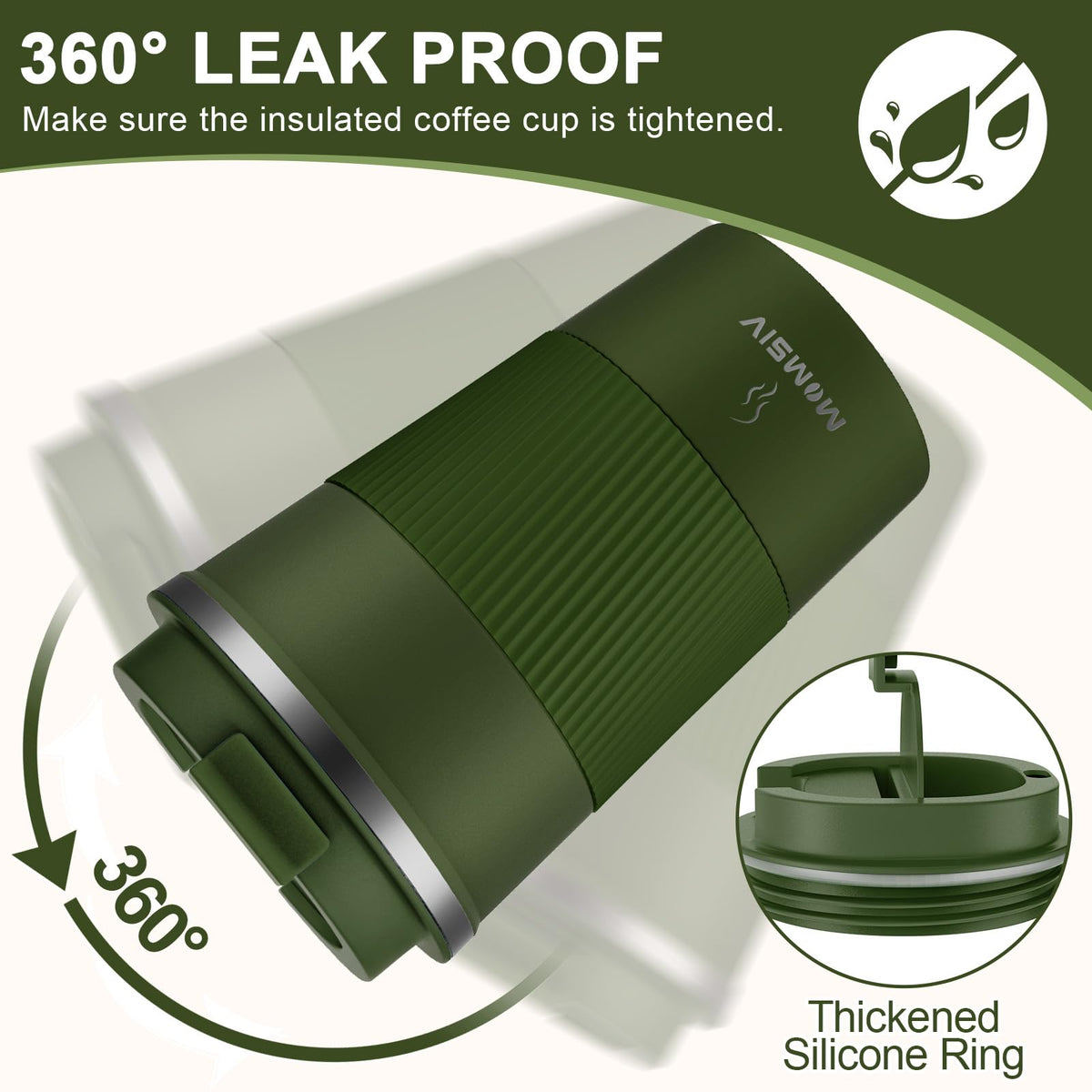 MOMSIV ArmyGreen mug with silicone grip for comfortable handling.