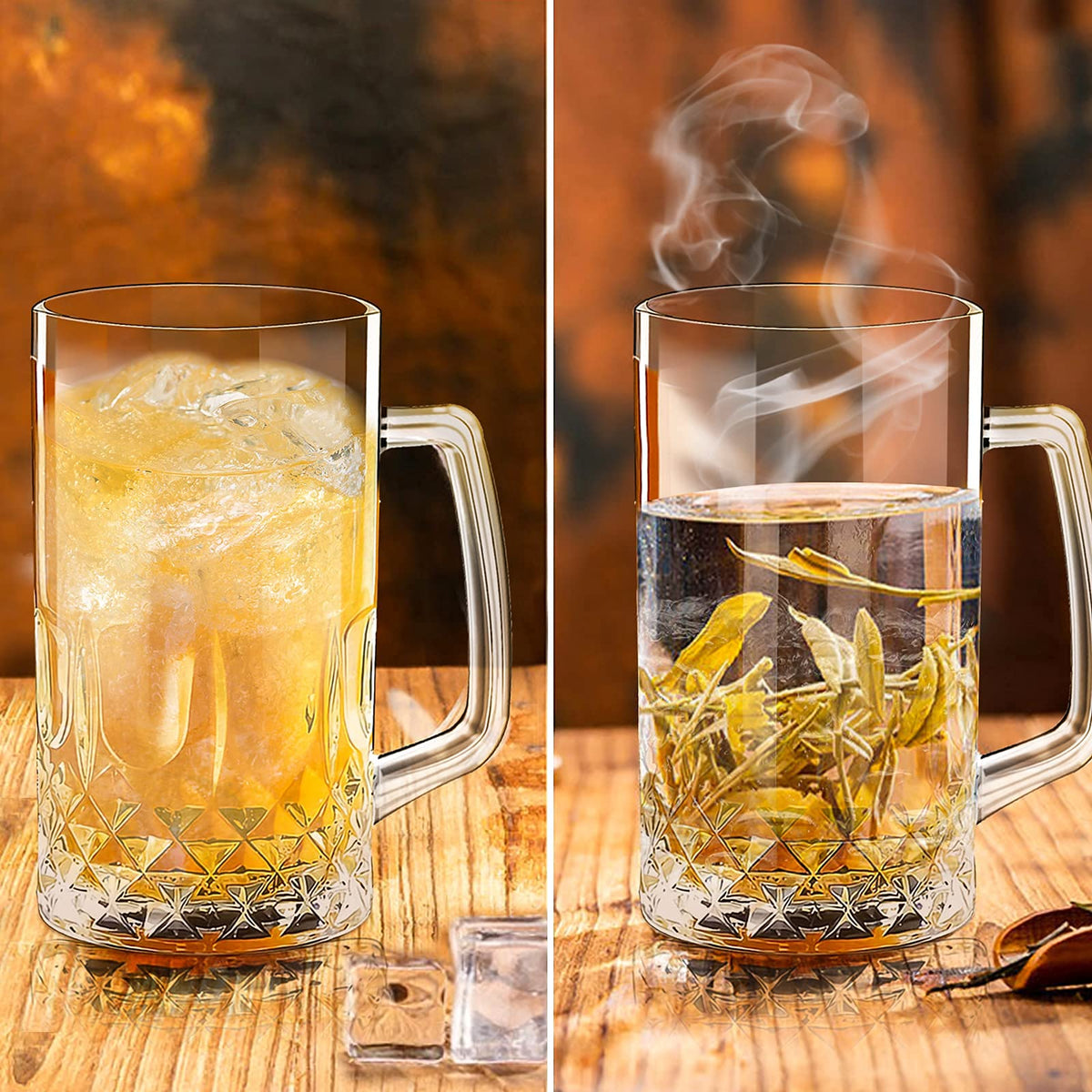 Momugs Oktoberfest themed beer mugs, clear glass pair