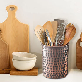 Monarch Abode antique copper utensil crock adds durable, stylish countertop storage.
