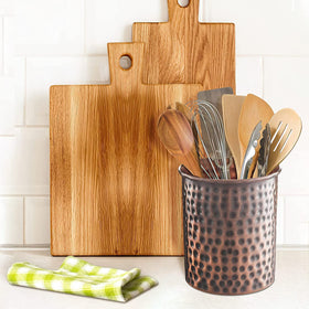Monarch Abode decorative utensil holder elevates your counter with textured metal finish.
