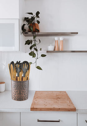 Monarch Abode durable zinc-coated utensil crock built for daily kitchen use.