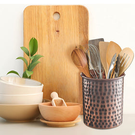 Monarch Abode spatula, tongs, and knife holder blends with modern and rustic decor.