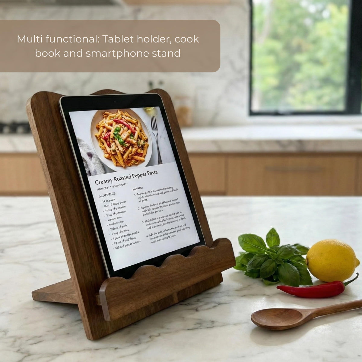 Moncur Home heavy cookbook support prevents tipping during recipes.