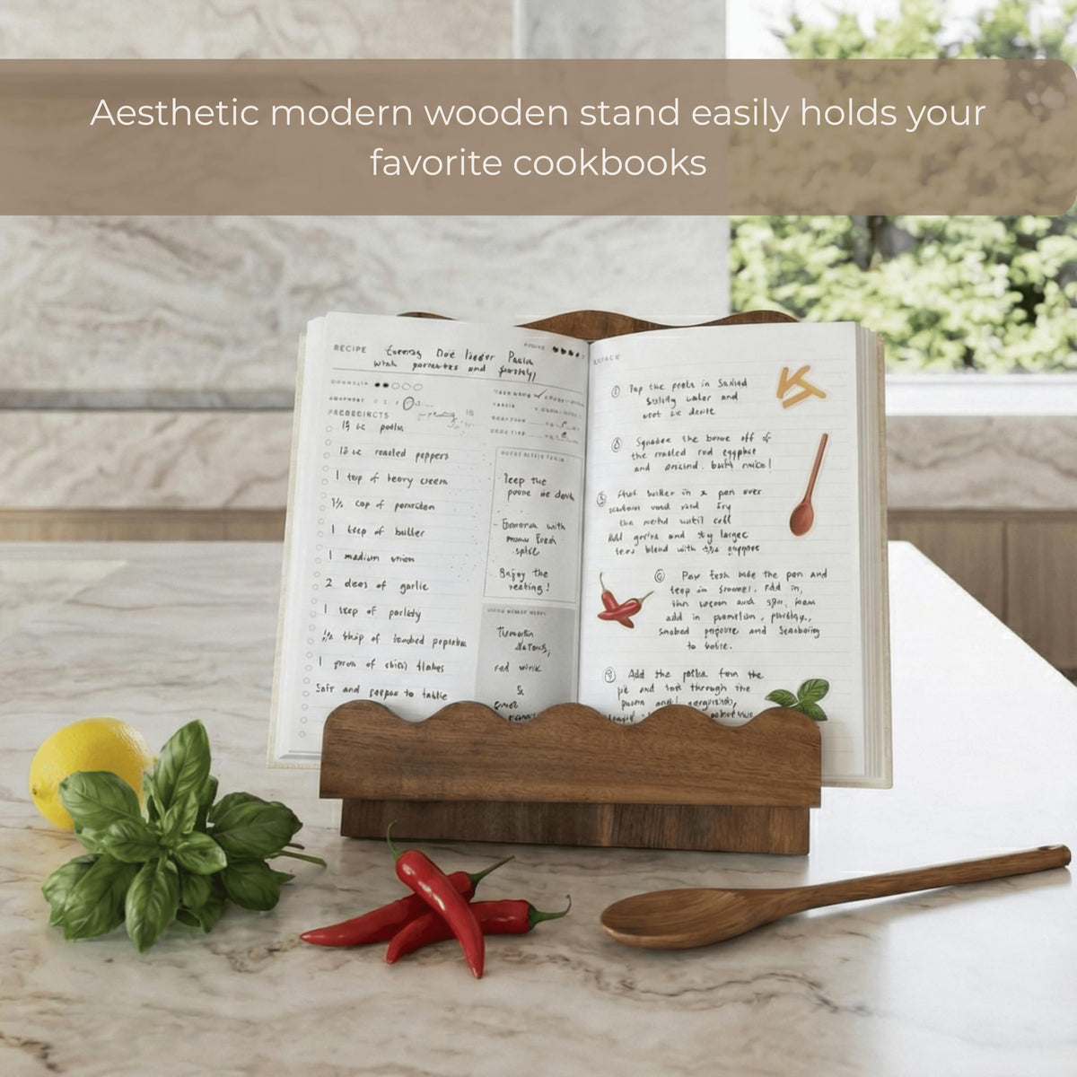 Moncur Home scalloped edge design adds style while organizing cookbooks.