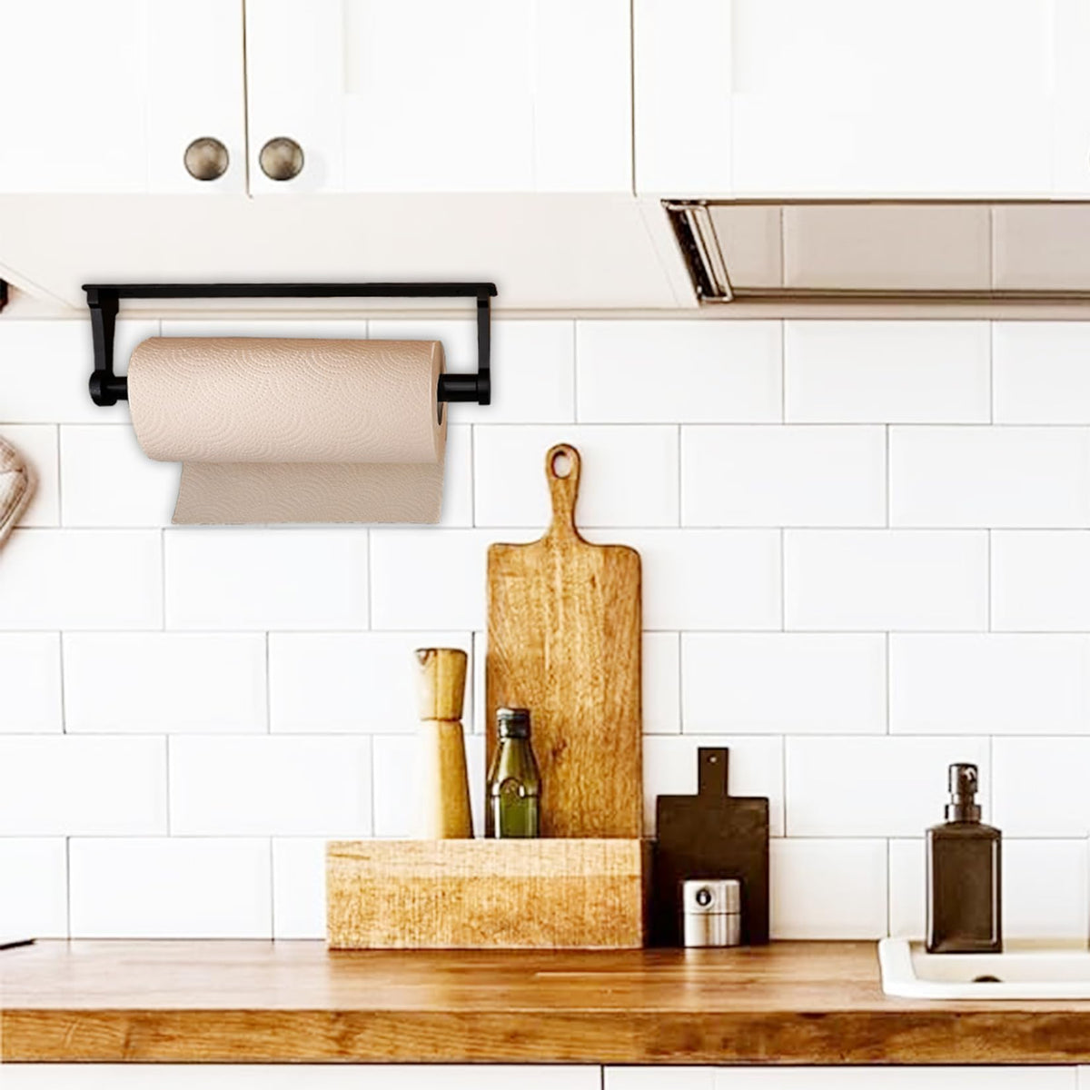 MONEER aluminum alloy kitchen towel holder close-up showing rust-proof durability.
